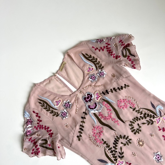 Frock and Frill Pink Embellished Knee Length Embroidered Dress Wedding UK 12 - Picture 7 of 11